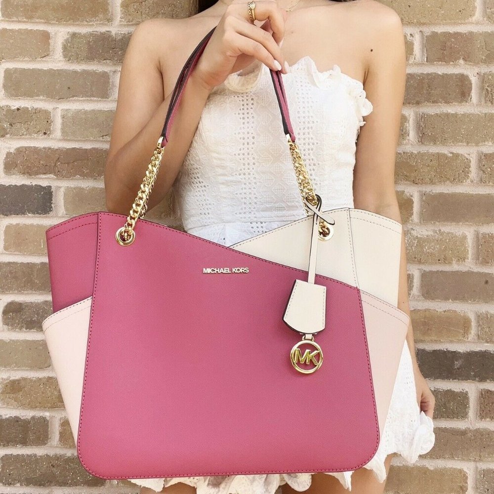 Michael Kor Tote Pink Multi + Double Zip Wristlet - Picture 4 of 6
